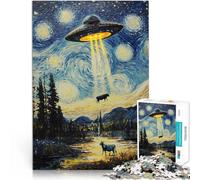 Rompecabezas para Adultos de 1000 Piezas OVNI sobre la Noche Estrellada Juegos Divertidos con Piezas de Formas aleatorias Que se entrelazan Completamente 38x26cm
