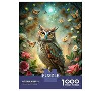 Rompecabezas para Adultos De 1000 Piezas Owl in Enchanted Forest with Butterflies Rompecabezas para Adultos Juego Familiar para La Diversión Familiar Regalo De Cumpleaños, Regalos, 52x38cm/1000pcs