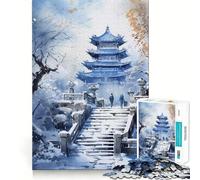 Rompecabezas para Adultos de 1000 Piezas Pagoda Azul en Invierno Diseño de Corte preciso Juego Divertido para concentrarse Momento de Juego Tranquilo Regalo navideño Divertido 50x75cm