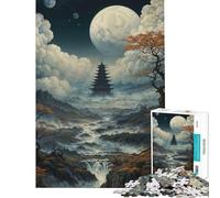 Rompecabezas para Adultos de 1000 Piezas Pagoda bajo la Luna Llena Difícil y desafiante Mejora la Memoria Juguete Educativo para Mayores de 14 años 38x26cm