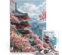 Rompecabezas para Adultos de 1000 Piezas Pagoda en Primavera Sakura Difícil y desafío Cada Pieza es única: un desafiante y Divertido Juego Familiar 75x50cm