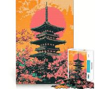 Rompecabezas para Adultos de 1000 Piezas Pagoda Japonesa al Atardecer,Arte Minimalista,decoración de Bordes limpios,Juguete para un desafío Mental,Tiempo de Juego Relajante,Regalo de Arte navideño