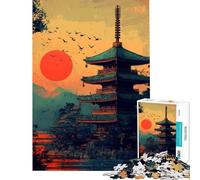 Rompecabezas para Adultos de 1000 Piezas Pagoda Japonesa al Atardecer Juego de ingenio para divertirse en Familia cumpleaños y Navidad (tamaño 38x26cm)