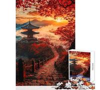 Rompecabezas para Adultos de 1000 Piezas Pagoda Japonesa al Atardecer Juegos Familiares Carrera de Velocidad Manual Juguetes antiestrés cumpleaños y Navidad (50x75cm)