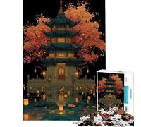 Rompecabezas para Adultos de 1000 Piezas Pagoda Japonesa con faroles sobre el Agua Rompecabezas para Adultos Juguete para decoración de Pared Patrón de Montaje Interacción Entre (38x26cm)
