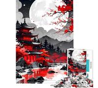 Rompecabezas para Adultos de 1000 Piezas Pagoda Japonesa con Luna y Flores de Cerezo Un desafío para la Inteligencia Juguetes adictivos Juego práctico Difícil Regalo de cumpleaños (tamaño 38x52cm)