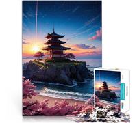 Rompecabezas para Adultos de 1000 Piezas Pagoda Sakura de Japón Juguetes para aliviar el estrés con póster a Juego y Hoja de Trivia 52x38cm