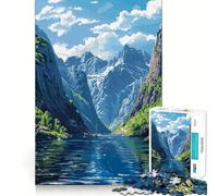 Rompecabezas para Adultos de 1000 Piezas Paisaje de fiordo de montaña,Arte pixelado,Encaje, decoración,lógica,Habilidad,Juego Casual,diversión,Regalo de cumpleaños (50x75cm)