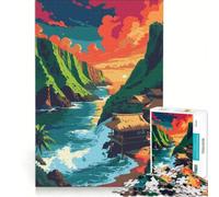Rompecabezas para Adultos de 1000 Piezas Paisaje de Isla Tropical con cabañas de Paja Juguetes antiestrés difícil y desafiante Hermoso diseño 38x52cm