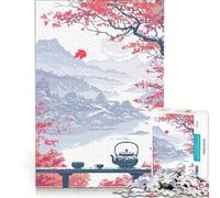 Rompecabezas para Adultos de 1000 Piezas: Paisaje de la Ceremonia del té Japonesa, Juego práctico, Ideal para Pasar el Tiempo en casa, con póster y Hoja de Preguntas a Juego 50x75cm