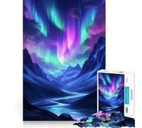 Rompecabezas para Adultos de 1000 Piezas Paisaje de montaña con Aurora Boreal,Bordes impecables,Juguete Divertido para ejercitar la Mente,Escena navideña acogedora y entretenida (38x52cm)