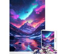 Rompecabezas para Adultos de 1000 Piezas Paisaje de montaña con Aurora Boreal Juguetes de decoración para el hogar Regalos para Amigos Secretos Juego de ingenio Cada Pieza es única - Tamaño 38x52cm
