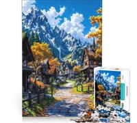 Rompecabezas para Adultos de 1000 Piezas: Paisaje de montaña en un Pueblo otoñal, Juguetes antiestrés, Corte de precisión, colección de Artistas, Bellas Artes, 50x75cm