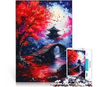 Rompecabezas para Adultos de 1000 Piezas Paisaje de Pagoda Japonesa Juego desafiante y Juego Familiar Lista de Deseos con Papá Noel 38x26cm