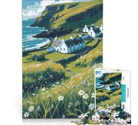 Rompecabezas para Adultos de 1000 Piezas: Paisaje de Pueblo costero con Casitas Blancas Juego Educativo, decoración Cada Pieza es única 38x52cm