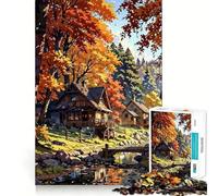 Rompecabezas para adultos de 1000 piezas Paisaje de pueblo otoñal con río,corte preciso,divertido,lógico,para desarrollar la habilidad,relajante,regalo de cumpleaños o para fortalecer la mente 38x52cm