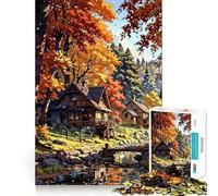 Rompecabezas para Adultos de 1000 Piezas Paisaje de Pueblo otoñal con río,Corte preciso,Divertido,lógico,para desarrollar la Habilidad,Relajante,Regalo de cumpleaños (50x75cm)