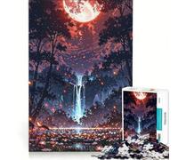Rompecabezas para Adultos de 1000 Piezas: Paisaje fantástico con Cascada y Luna Juego práctico, Divertido y con toques de Humor Colección de Artistas Bellas Artes 38x26cm