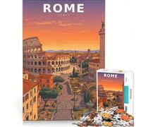 Rompecabezas para Adultos de 1000 Piezas Paisaje Italiano Vintage Retro: Puesta de Sol sobre la Roma eterna decoración de Pared de Juguete decoración póster y Hoja de curiosidades a Juego