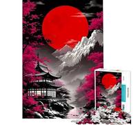 Rompecabezas para Adultos de 1000 Piezas Paisaje japonés con Pagoda y Luna roja Ayuda a ejercitar el Cerebro Un desafío exigente Juego Educativo para Mayores de 14 años 38x52cm
