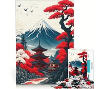 Rompecabezas para Adultos de 1000 Piezas: Paisaje japonés con Pagoda y montaña, decoración de Pared, decoración, póster y Hoja de curiosidades a Juego 38x26cm