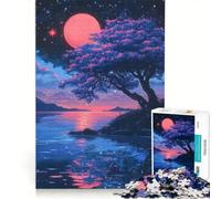 Rompecabezas para adultos de 1000 piezas: Paisaje lacustre de ensueño con cerezo en flor, Japón, espacio, juguetes antiestrés, desafío exigente, gran regalo para los amantes de los videojuegos 50x75cm