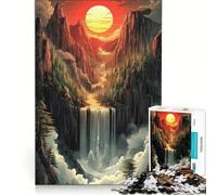 Rompecabezas para Adultos de 1000 Piezas Paisaje majestuoso con Cascada al Atardecer decoración de Pared Ideal para la diversión Familiar Toda la Familia 38x26cm