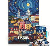 Rompecabezas para Adultos de 1000 Piezas Paisaje Nocturno de Lisboa Portugal Arte Juguetes de Bricolaje Carrera de Velocidad Manual con Piezas de Formas aleatorias Que encajan Perfectamente 38x52cm