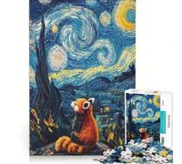 Rompecabezas para Adultos de 1000 Piezas Paisaje Nocturno Estrellado con Panda Rojo Juego Educativo Mejora la Memoria cumpleaños y Navidad 38x52cm