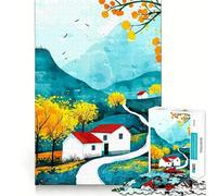 Rompecabezas para Adultos de 1000 Piezas Paisaje otoñal con Casas y montañas Diseño de Corte preciso Diversión,lógica y Habilidad Relájate Regalo Ideal para cumpleaños y para Fortalecer la Mente