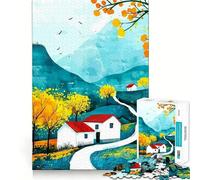 Rompecabezas para Adultos de 1000 Piezas Paisaje otoñal con Casas y montañas Diseño de Corte Suave Juguete para Entrenar la Mente Diversión para el Tiempo Libre Regalo de cumpleaños (38x52cm)