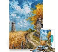 Rompecabezas para Adultos de 1000 Piezas Paisaje otoñal con Molino de Viento y Granero Encaje Juego de lógica y Habilidad Juego Lento Regalo navideño Relajante (38x52cm)