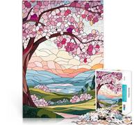 Rompecabezas para Adultos de 1000 Piezas Paisaje primaveral en vitral Montaje de Patrones Actividades Divertidas en casa, Regalos de cumpleaños, Regalos de Viaje, 52x38cm