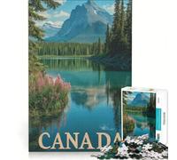 Rompecabezas para Adultos de 1000 Piezas: Paisaje Salvaje de Canadá - Majestuosas montañas y Lago Mirror Póster de Viaje Juguetes antiestrés Difícil y desafiante Hermoso diseño Juego de 38x26cm