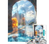 Rompecabezas para Adultos de 1000 Piezas Paisaje Surrealista con Agua y Arcos Rompecabezas para Adultos Juego Familiar una Obra de Arte un Gran Regalo para los Amantes de los Juegos (tamaño 50x75cm)