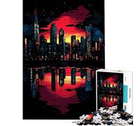 Rompecabezas para Adultos de 1000 Piezas Paisaje Urbano al Atardecer con Reflejo Juego Imposible Juguetes educativos Regalos de Amigo Invisible para divertirse en Familia (tamaño 38x52cm)