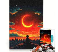 Rompecabezas para Adultos de 1000 Piezas: Paisaje Urbano bajo una Luna Creciente Juegos educativos para Disfrutar en Familia Colección de Artistas Bellas Artes 38x26cm