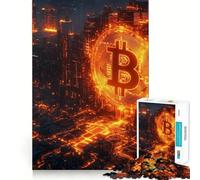 Rompecabezas para Adultos de 1000 Piezas,Paisaje Urbano con Bitcoin,Ajuste preciso,Juego de lógica,Juego fácil,decoración navideña para Pared (38x26cm)