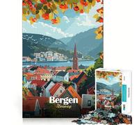Rompecabezas para Adultos de 1000 Piezas,Paisaje Urbano de Bergen,Noruega,Corte preciso,Arte,Juguete Inteligente para el Cerebro,Juego para Relajarse,decoración navideña,Regalo (50x75cm)