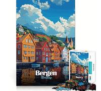 Rompecabezas para Adultos de 1000 Piezas,Paisaje Urbano de Bergen,Noruega,Encaje, Arte,Juego Mental,Regalo,Juego Lento,Regalo de Arte navideño (38x26cm)