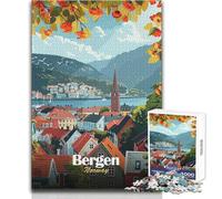 Rompecabezas para Adultos de 1000 Piezas,Paisaje Urbano de Bergen,Noruega,Juego práctico,decoración Perfecta,Regalo de Amigo Secreto,tamaño 50x75cm