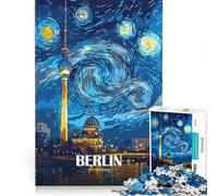 Rompecabezas para Adultos de 1000 Piezas: Paisaje Urbano de Berlín en la Noche Estrellada Juguete Educativo con Corte de precisión Que fomenta el Amor en la Pareja 38x52cm