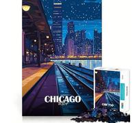 Rompecabezas para Adultos de 1000 Piezas Paisaje Urbano de Chicago de Noche,Bordes Finos,Manualidades,Juego Divertido para concentrarse,Juego Relajante,Regalo de cumpleaños (38x52cm)