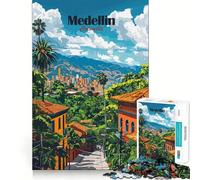 Rompecabezas para Adultos de 1000 Piezas,Paisaje Urbano de Medellín,Bordes Finos,Manualidades,resolución de Problemas,Juguete Relajante,Juego de cumpleaños,Arte,Juego (38x52cm)
