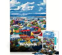 Rompecabezas para Adultos de 1000 Piezas,Paisaje Urbano de Reikiavik,Islandia,Arte,decoración de Bordes limpios,Juguete de desafío Mental,Juego Relajante,Regalo de Arte navideño (38x26cm)