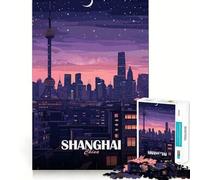 Rompecabezas para adultos de 1000 piezas paisaje urbano de Shanghái China de noche Juego de ajuste preciso Juguete inteligente para el cerebro Tiempo libre Regalo de cumpleaños para la mente (38x26cm)