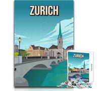 Rompecabezas para Adultos de 1000 Piezas, Paisaje Urbano de Zúrich, Suiza, Hermoso diseño, Juego, una Obra de Arte, Regalo para cumpleaños, tamaño 50x75cm