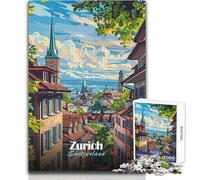Rompecabezas para Adultos de 1000 Piezas, Paisaje Urbano de Zúrich, Suiza, Juego de desafío único, Corte de precisión, Obra de Arte, Regalo, tamaño 38x52cm