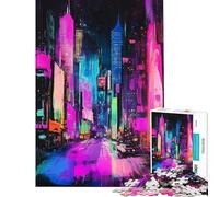 Rompecabezas para Adultos de 1000 Piezas Paisaje Urbano neón Rompecabezas de Arte para rascar con crayones Juego de ingenio para Adultos diversión Familiar cumpleaños (38x26cm)