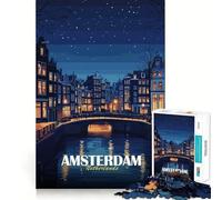 Rompecabezas para Adultos de 1000 Piezas,Paisaje Urbano Nocturno de Ámsterdam,Países Bajos,Corte Premium,Juego Divertido,Tiempo Libre, (50x75cm)